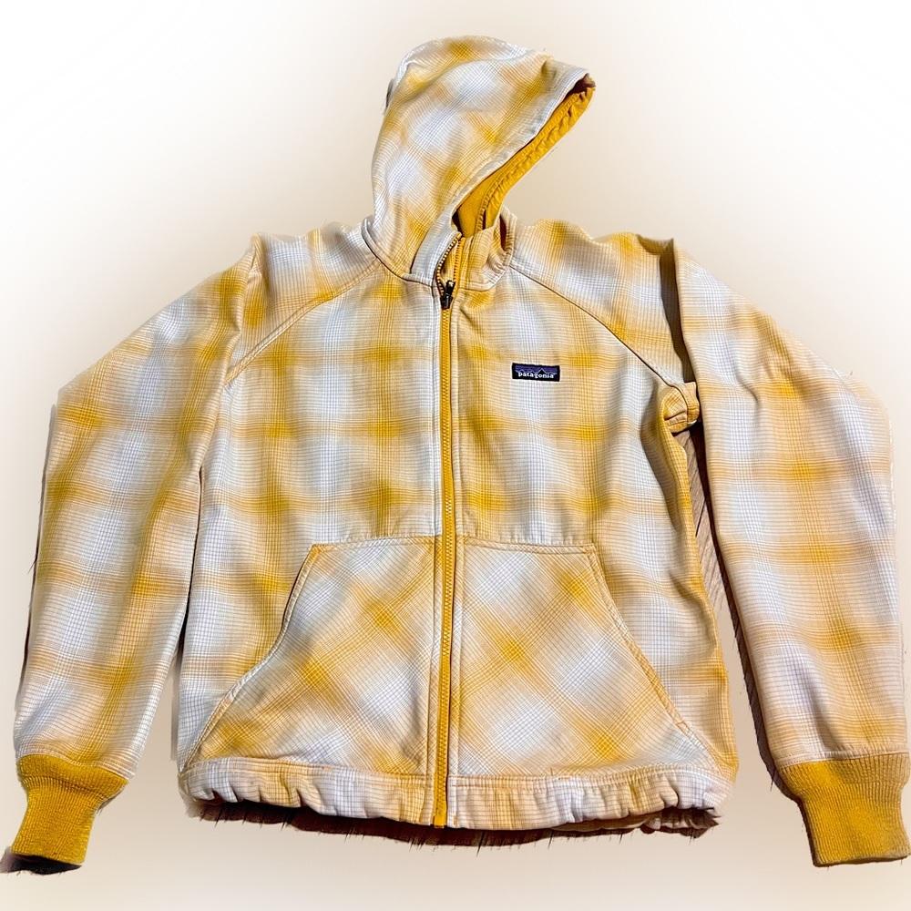 Patagonia Yellow and Cream Plaid Soft Shell Jacket womens Size M medium
